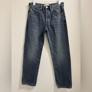 Free People Button Fly Straight Leg Jeans Relaxed Cotton Denim Blue Womens 24